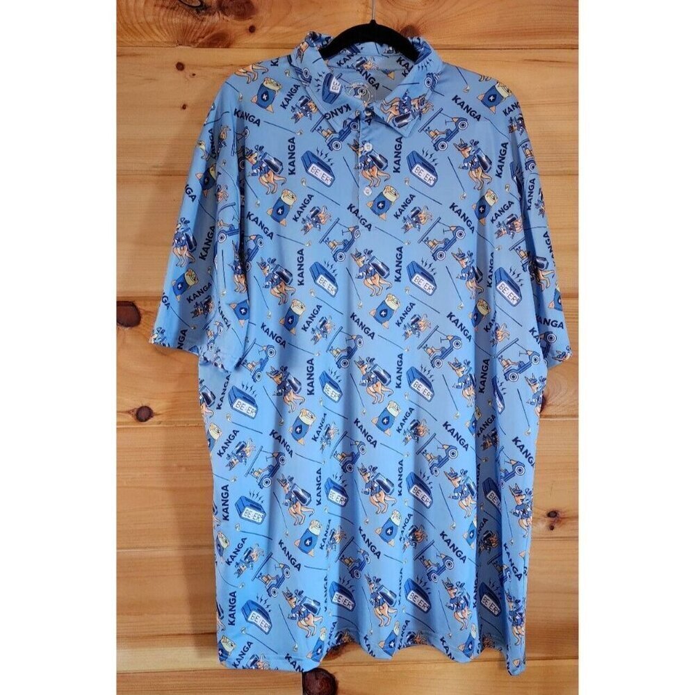 Proud 90 Golf Polo Shirt Men Big & Tall 2XL Blue Kangaroo Short Sleeve Pullover